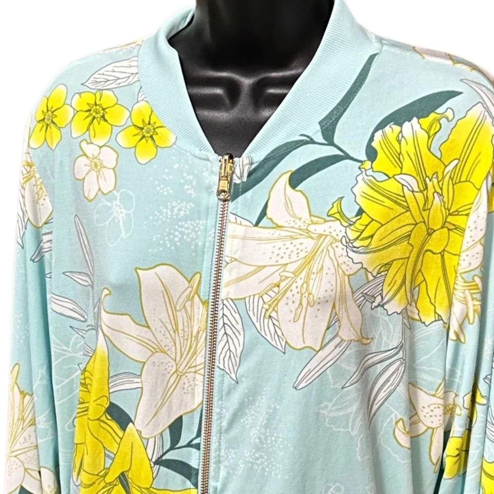 IMAN Track Jacket Women Large Blue Yellow Excellent Floral Grandmacore Retro Zip